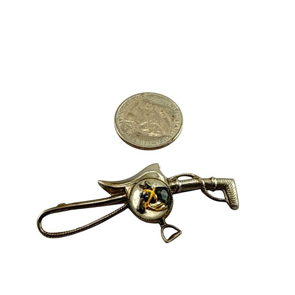 Vintage Reverse Painted Glass Cowboy Hat Pin Western Lapel Brooch - Picture 2 of 10